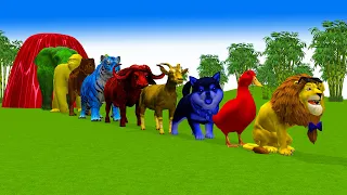 Paint & Animals Duck,Gorilla,Lion,Elephant,Cow,Sheep Fountain Crossing Transformation Animal Cartoon