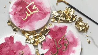 How to do alcohol inks on mini round canvases with gold leaf| Pearlesque Artistry