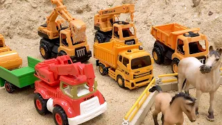 Construction Vehicles Work On Farm and Horse Transport Truck | Cars World