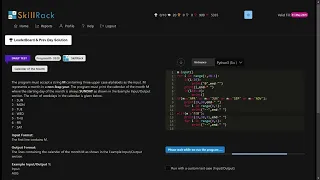 SKILLRACK | DAILY TEST | 04/10/2023| CALENDER OF THE MONTH | PROGRAM ID 9528 | PYTHON PROGRAMMING ||