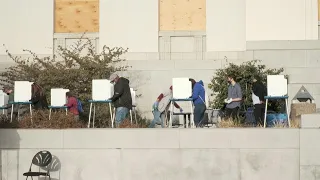 Pandemic-friendly outside polling station for voters in Oakland, California | AFP