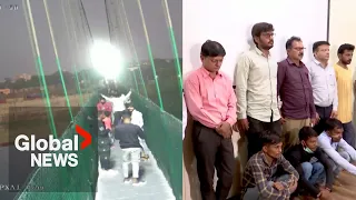 Moment of deadly bridge collapse in India caught on camera, 9 people arrested