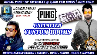 🔴PUBG MOBILE | Royal Pass 13 Giveaway ( !rpg)| 40UC Giveaway SOLO CUSTOM Rooms  | ROAD TO 1500 SUBS