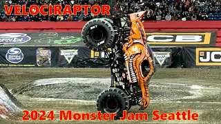 V#373 David Olfert "Velociraptor" | Monster Jam Seattle 2024 | Two-Wheel Skills & Freestyle | 4K