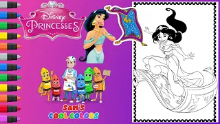 Coloring Princess Jasmine Magic Carpet Ride | Disney Princess Jasmine Coloring Pages | Markers