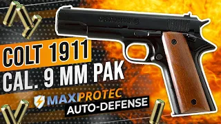 Présentation Pistolet type Colt 1911 noir cal 9 mm PAK