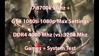 i7 8700k 5Ghz + GTX 1080ti , DDR4 4000 Mhz (vs) 3200 Mhz , 1080p 8 Games + System Test