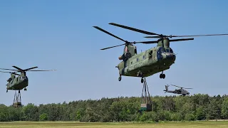 RNLAF 2x CH-47D Chinook, 2x AH-64 Apache and 1x AS532 Cougar at the Arnhemse Heide