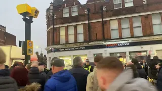 Battle between QRP and Millwall fans outside the stadium after the game. QPR 1-2 Millwall.