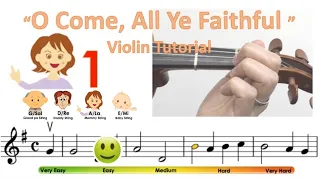 O come, all ye faithful sheet music & violin finger pattern tutorial | Easy Violin Song | HTP TV