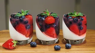 Strawberry & blueberry panna cotta dessert in cups