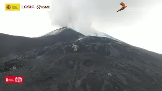 20/11/21 Tarde de vuelo cono hacia arriba; depósitos de azufre y sales  Erupción La Palma IGME