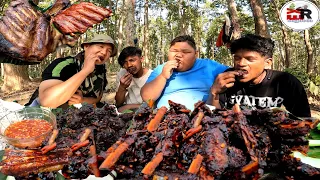 Delicious Pork Ribs Fried Juicy Cooking & Eating in Jungle Sticky Pork Ribs MUKBANG, Survival Area