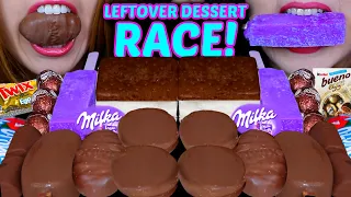 ASMR SHOCKING LEFTOVER DESSERT RACE! TWIX CARAMEL EGGS, MILKA CAKES, KINDER BALLS, DOVE ICE CREAM 먹방