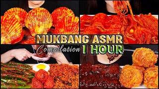 Mukbang ASMR 1 Hour Eating Spicy Sausage Carbo Fire Noodles | Spicy Steamed Beef Leg | Yosii ASMR