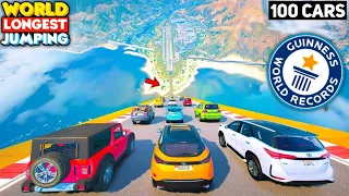 GTA 5: 100 INDIAN CARS Vs WORLD LONGEST STRAIGHT JUMP CHALLENGE 😱 IMPOSSIBLE TRACK🔥 GTA 5 MODS!