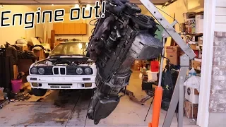 Removing the BLOWN UP MOTOR! BMW E30 Rebuild Pt. 1