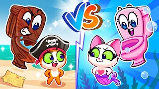 🏴‍☠️ Pirate VS Mermaid 🧜‍♀️ Underwater Potty Challenge 🚽|| Purr-Purr Tails 🐾