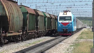 CARGO AND PASSENGER TRAINS AT THE STATION