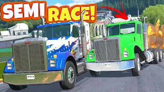 We Created MASSIVE CRASHES While Racing Semi Trucks in BeamNG Drive Mods!