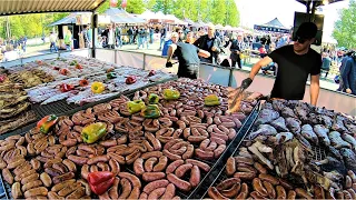 Street Food Fest in Milano, Italy. Burgers, Grilled Meat, Angus, Cheese, Roasted Pork. Idroscalo