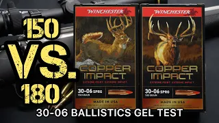 SHOWDOWN! 30-06 Winchester Copper Impact 150 vs 180 grain Ballistics Gel Ammo Test