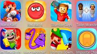 Impostor Challenge,Mario Kart,Red Ball 4,Stumble Guys,Toilet Monster Skibydi,Bowmaster,Tom Time Rush