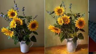 How to Paint Sunflowers in a Vase - Andrey Belchev