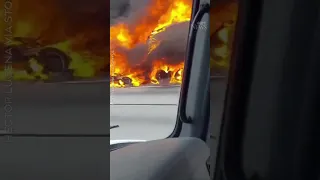Massive tanker fire leaves trail of flames, shuts down toll road in Pennsylvania  #shorts
