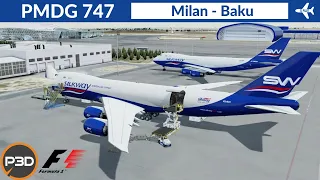 [P3D v5.1] PMDG 747-8F Silk Way West Airlines | Milan to Baku | Full flight