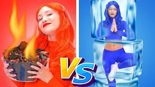 Desafio Frio vs Quente | Garota Vermelha vs Azul | Brincadeiras Engraçadas por Kaboom Energy