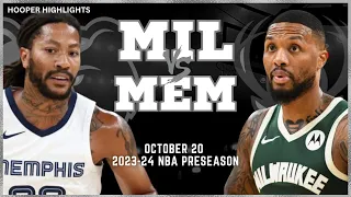 Milwaukee Bucks vs Memphis Grizzlies Full Game Highlights | Oct 20 | 2023-24 NBA Preseason