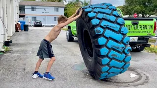 World Strongest 10-Year Old Kid Pushes a Truck!