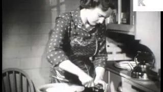 Late 1940s, early 1950s UK Housewife in Kitchen, Cooking, Archive Footage