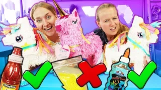 WÄHLE NICHT DIE FALSCHE Piñata Slime Challenge Nina vs. Kathi Einhorn auswählen und Schleim mischen