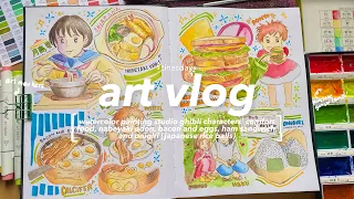 🌿cozy art vlog painting studio ghibli characters comfort food 🍵