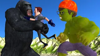 NickHulk vs Wonder Woman Miss T Rescue Hello Neighbor - Scary Teacher 3D Gorillas Giant Attack Funny