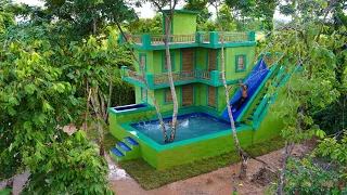 Build Elegant Modern  4-Story House Design ,Water Slide ,Swimming Pool And Water Park In Forest