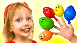 Canción de la familia Daddy Finger | Jugar con globos | Canciones Infantiles Alex y Nastya