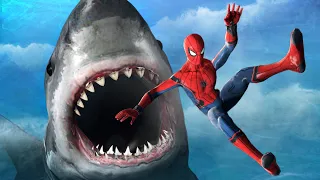 GTA 5 Water Ragdolls • SPIDERMAN vs Megalodon! (Flooded City)