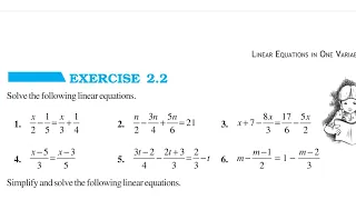 Class 8 Maths Linear Equations in One Variable Exercise 2.2 Chapter- 2 Q1,Q2, Q3, Q4, Q5,6  New Book