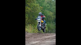 Moto Guzzi V85TT short strech on an MX track