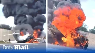 Two dead after private jet crashes on busy Florida highway
