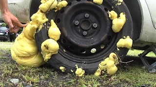 What will happen if fill the wheel construction foam EXPERIMENT, Emergency fix a flat tire