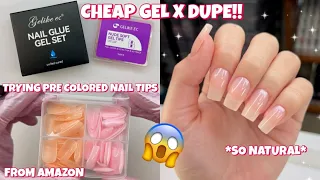 TRYING PRE COLORED FULL COVER SOFT GEL NAIL TIPS + 6 IN 1 GLUE GEL FROM AMAZON | CHEAP GEL X DUPE
