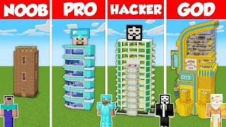 TALLEST SKYSCRAPER BASE BUILD CHALLENGE - Minecraft Battle: NOOB vs PRO vs HACKER vs GOD / Animation