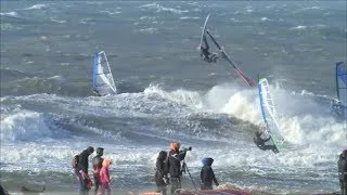 Insane surf and windsurf october storm Scheveningen Holland rider: Ronald Stout