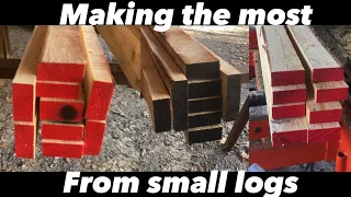 Showing two different sawing techniques on pine logs