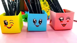 How to make a paper pencil box/ DIY pencil box ideas/ Easy Origami box tutorial/ Origami box