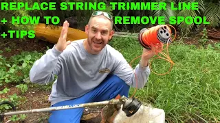 how to restring a 2 sided spool on a string trimmer, + weed eater tips